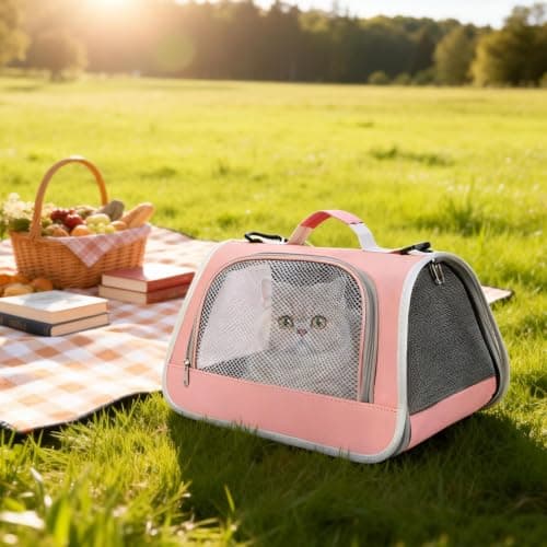 Small Animal Carrier Bag Portable, Guinea Pig Travel Carrier Bag Breathable Portable Bag with Perspective Window for Cats for Travel Walking Carrying Puppy Dogs Hiking Camping Pink — view 4