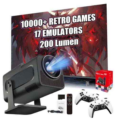 HCS350 Mini Portable Smart Projector with WIFI and Bluetooth, Game Console Built in 10000+ Game 17 Emulator, 200 Lumen, 1280 * 720P, Android 11 Movie Projector for Outdoor Use, Home Theater(Red Box)