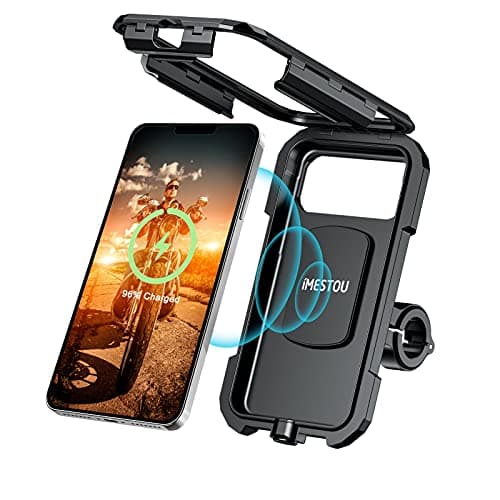 iMESTOU Waterproof IP67 Motorcycle Phone Mount Wireless/USB C Charger (L)