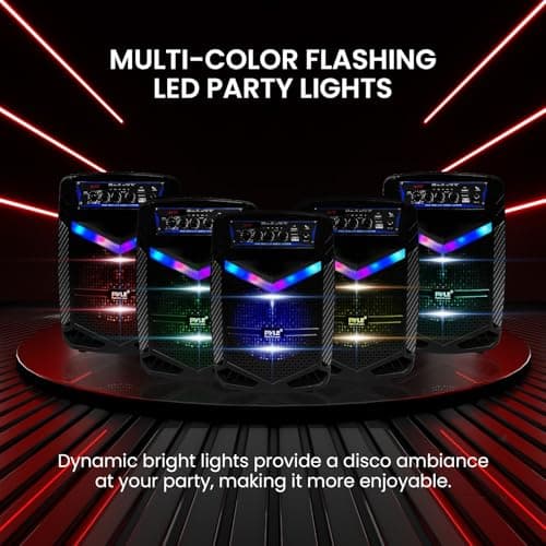 Pyle, Portable PA System, Active Speakers, Powered Speakers –400W Rechargeable Outdoor Bluetooth Speaker- w/ 18” Subwoofer 1” Tweeter, Microphone and Speaker, PartyBox Lights, Recording, USB/SD/Radio — view 4