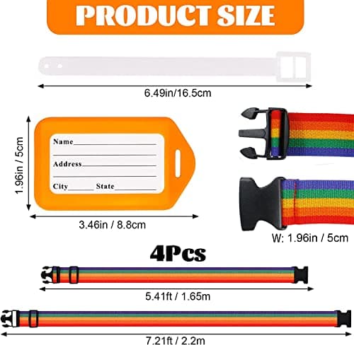 4 Pcs Luggage Straps for Suitcases, Adjustable Belts with 2 Pcs Case Tags — view 2