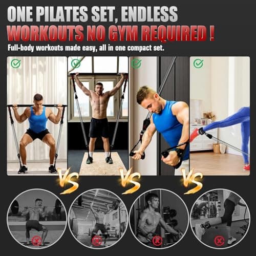 HPYGN Pilates Bar Kit with Resistance Bands, Heavy Multifunctional 270lbs Pilates Equipment for Strength Training, Abs, Back, Arms, Portable Home Gym & Travel Fitness Gear, Exercise Bands for Men — view 4