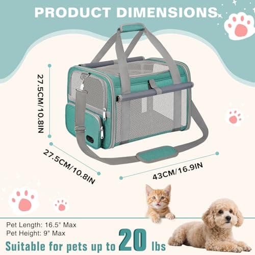 BTNEEU Soft Sided Cat Carrier Bag Airline Approved Large Pet Carrier Portable Dog Carrier Ventilated Foldable Pet Travel Carriers Bag For Cats With Shoulder Strap & Washable Mat (Lake Green) — view 2