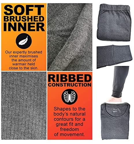 Qollection Thermal Base Layer Top only Unisex Ultra-Soft Lightweight Long Set with Fleece Lined Base Quick-Dry Function Layer Winter Skiing Warm Dark Grey Top Only -S — view 5