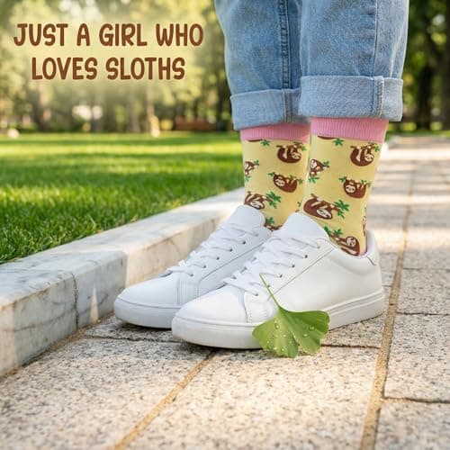 prezentz Sloth Gifts for Women, 3 Piece Cute Animal Lover Gift Set with Sloth Makeup Bag Cotton Socks and Stainless Steel Keyring, Birthday & Christmas Gift for Girls Daughter Sister Friend — view 6