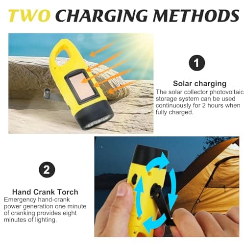 Wind Up LED Camping Torch Solar Hand Crank Flashlight Carabiner Portable — view 4