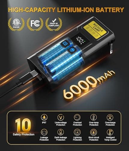 2026 Super Bike Lights for Night Riding with Horn，3000LM USB Rechargeable LED Bicycle Light with LCD Display, NO Guess Power, IP67 Waterproof Bike Headlight Front and Rear ﻿(Wireless Transmission) — view 3