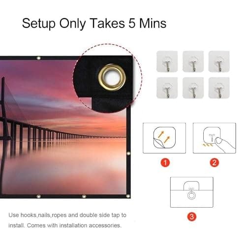 Portable Projector Screen 100 Inch, lejiada Foldable Movie Screen for Outdoor & Indoor Use, 16:9 HD Wrinkle-Free Polyester Rear Projection Screen with Hooks and Ropes, Easy to Carry and Install — view 4