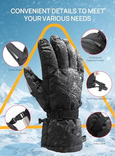 TRENDOUX Waterproof Gloves, Ski Wind proof Thermal Winter Gloves Mens Ladies, Thick Gloves Uk Snow Fleece liner, 3M Thinsulate insulated Phone Gloves for Hiking Driving Sports Football - Black M — view 5