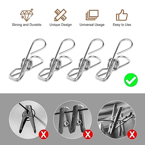 Vicloon Clothes Pegs Chip Clips, 38 Pcs Stainless Steel Clip Pin, 4.5CM Strong-Grip Metal Laundry Clips for Washing Line, Clothes Sock Hanger, Kitchen, Office — view 5