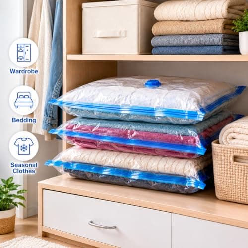 1ABOVE Pack of 6 Vacuum Compressed Storage Bags, Mould Moisture and Bug Proof, Double Zip High Sealing Triple Air Leak Patent Valve for Maximum Compression (LARGE) — view 5