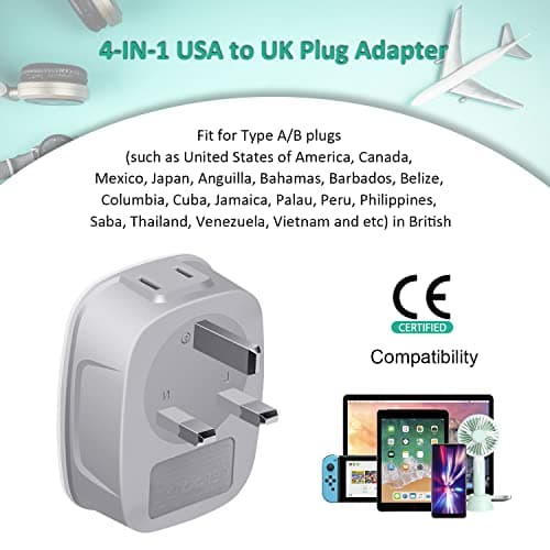 US to UK Plug Adapter, BEVA 2 Way USA to UK Travel Adapter with 2 USB Slots — view 3