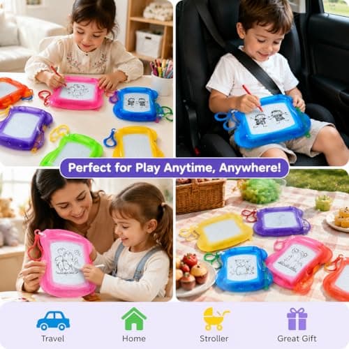 6 Pack Mini Magnetic Drawing Boards with Keychains, Portable Doodle Sketch Pads, Colourful Erasable Writing Boards for Travel, Party Favours, Creative Activities and On-the-Go Entertainment, — view 5