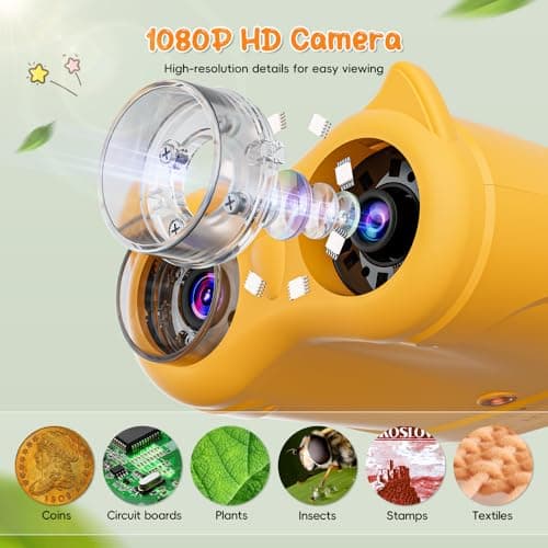 1000X Handheld Microscope for Kids, Temodu 4K 2.0" Screen Educational Science Kit Digital Microscope, Rechargeable Mini Pocket Binoculars, Birthday, Ages 3+ (Orange) — view 3