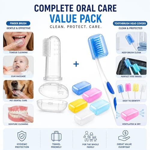 WHALESALE 6pcs Toothbrush Cover Set with Silicone Finger Brush and Case Portable Finger Tongue Cleaner Travel Toothbrush Cap Protectors with Soft Cleaning Finger Brush — view 4