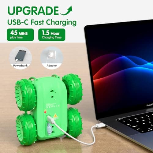 Direct Charging Remote Control Cars with USB Type-C Cable, Amphibious Fast Charging Stunt Car 360° Flip,LED Lights,15 km/h 4WD for Kids Ages 3-12, Waterproof Indoor Outdoor RC Toy Gift for Boys Girls — view 2