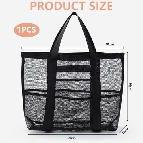 Large Mesh Beach Bag, Large Beach Bag, Extra Large Black Mesh Tote Bag — view 4