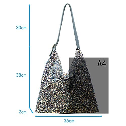 Women Girls Glitter Sequin Shoulder Tote Bag Large Capacity Shiny Shopping Bag Pouch Travel Daily Purse — view 6