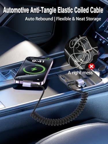 YACSEJAO USB C Coiled Cable 90 Degree 100W Fast Charging Retractable — view 4