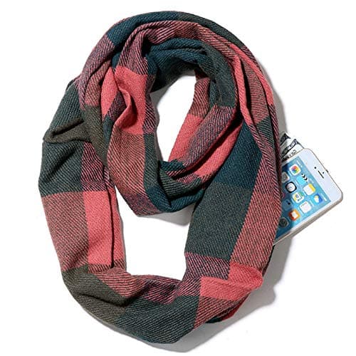LA HAUTE Women's Checkered Infinity Loop Scarf with Zipper Pocket Secret Hidden Pocket Travel Cashmere Snood Shawl — view 2