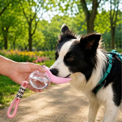 Dog Water Bottle, Portable Pink Plastic Pet Water Dispenser — view 6