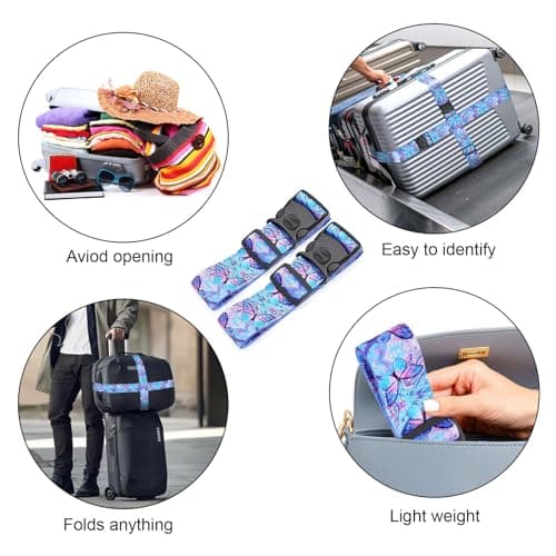 MOTONG 2 PCS Luggage Straps,200 CM Adjustable Suitcase Straps Personalised Luggage Straps Suitcases Heavy Duty Suitcase Belts Thickened Luggage Belt with Quick Release Buckle Blue — view 5