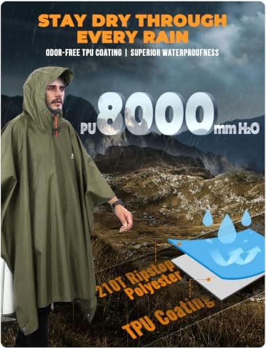 Anyoo Waterproof Rain Poncho weight Reusable Hiking Rain Coat Jacket with Hood for Boys Men Women Adults, 1 Army Green, — view 3