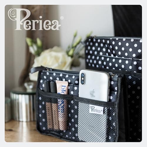 Periea 'Chelsy' Premium Handbag Organiser Insert: Structured Travel Pouch for Tote Bag, Purse Insert for Efficient Bag Organisation - Small, Leopard Silver — view 2