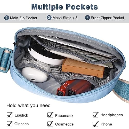 DMLuna Small Crossbody Bags for Women Trendy, Lightweight Waist Pack for Women & Men, Mini Belt Bag, Waist Bag with Adjustable Strap for Running Workout Traveling, Sky Blue — view 2