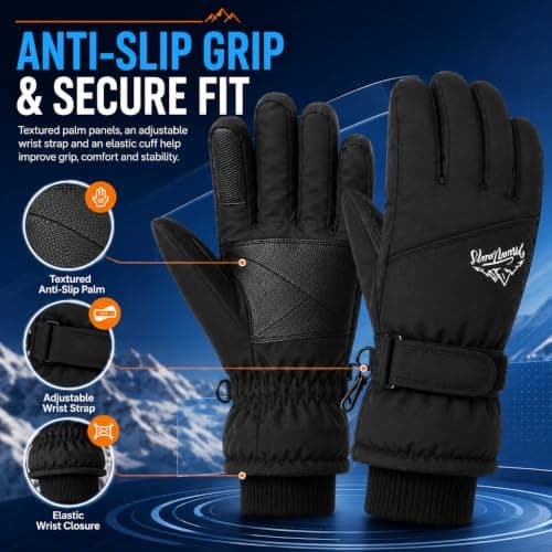 Fjquamitix Mens Womens Thermal Ski Gloves Touchscreen (Black, L) — view 6