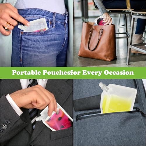 ASelected 24Pcs Drink Pouches for Festivals, Plastic Reusable Hip Flask with Spout Leak Proof Alcohol Juice Liquid Pouches Bags Clear Travel Pouch with Funnel (500 ML, 420 ML, 250 ML) — view 6