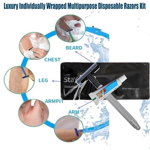12Pack Luxury Individually Wrapped Travel Twin Blade Disposable Razors Kit with Shave Cream; Clean and Hygienic; Sensitive Skin Guest Shaving Razor for Hotel, Salon,Spa,Home Care and Travel — view 2