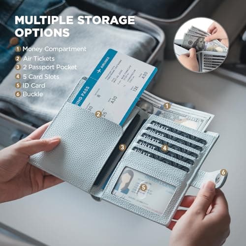 VULKIT Leather Passport Wallet for 2 Passports Slim Double Passport Holder RFID Blocking Passport Travel Wallet with ID Window for Women — view 2