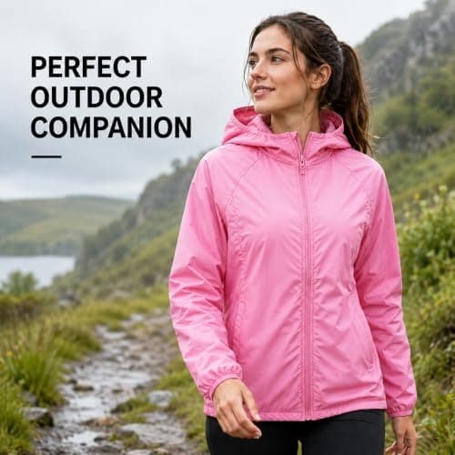 DOINEUFL 2 Pack Womens Lightweight Waterproof Jacket Ladies Rain Coats Packable Pac A Mac Windbreaker for Running Cycling Hiking (UK, Alpha, XL, Regular, Regular, Pink + Black) — view 2