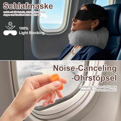 Nexellent Neck Pillow for Airplane, Travel Pillow, Memory Foam neck pillow for travel – Complete Set with Sleep Mask, Earplugs, and Carrying Bag. — view 6