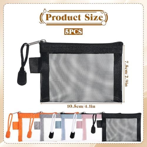 5 PCS Small Mesh Zipper Pouch, 4" X 3" Nylon Small Mesh Bags with Zipper Mini Meshs Pouch, Travel Pouches Mini Bags for Purse Organizer Insert Bag Organizers for Card Key Hair Clip Earphones Lipstick — view 3