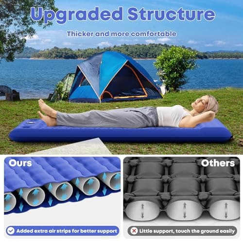 MAMBAKOTR Camping Air Bed 12-15CM Extra Thick, Reinforced Support Structure with Built-in Foot Pump and Pillow Portable Camping Sleeping Mat Air Mattress for Tent Backpacking Hiking Travel Blue Single — view 2