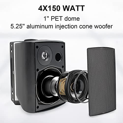 STUDIOFINIX 5.25 Inches 600 Watts Indoor- Outdoor Patio Outdoor Spreaker Compatable with Bluetooth Superior Stereo Dome Tweeter All Weather Wired Wall Mount System (4 Speakers) — view 2