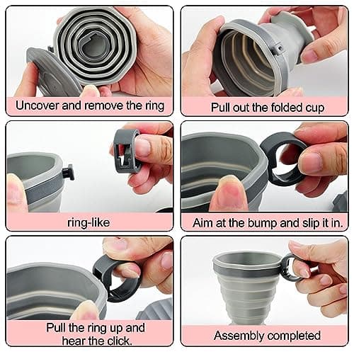 DQZSY Pack of 2 Foldable Silicone Cups, Foldable Travel Cups with Plastic Lid, Reusable Portable Cup Set, Suitable for Camping and Hiking — view 4