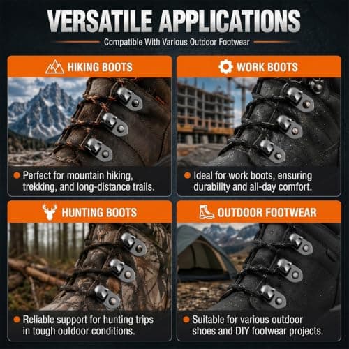 Shentu Boot Lace Hooks Shoelace Buckles, 20 Set Heavy Duty Hiking Repair Kit, Dark Grey Metal Eyelets with Double Sided Rivet Caps for Walking Climbing Outdoor Work Shoes Fabric Fasteners Metal — view 6