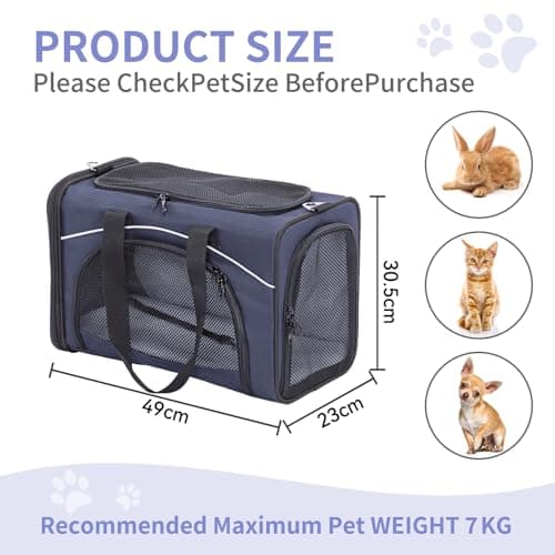 Petsfit Airline Approved Carrier, Cat Transport Carrier for Small Dogs,Foldable small dog Carriers Two-Way Placement on Plane Pet Carriers for Travelling,Blue,49cm*23cm*30.5cm — view 6