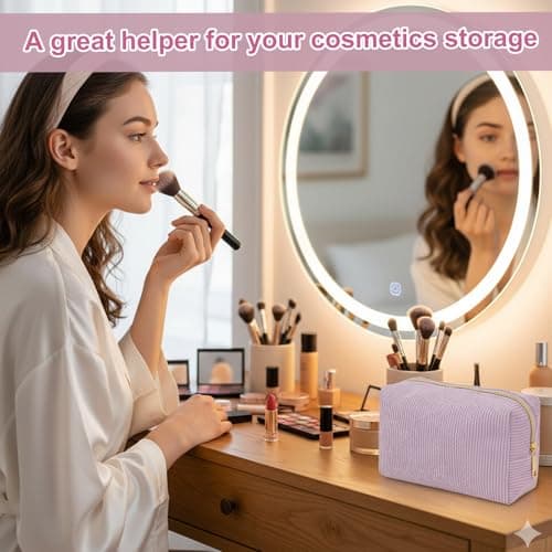 YONEEKSS Corduroy Makeup Bag Small Cosmetic Pouch for Handbag (Purple) — view 6