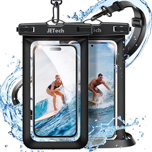 JETech IPX8 Waterproof Phone Pouch, Dry Bag, Black+Black, 2-Pack