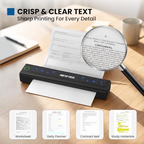 NEWYES A4 Portable Wireless Thermal Printer, Bluetooth Mobile Travel Copier Compatible with Phone Tablet & PC, Inkless Stencil Machine (A4 Document Printer + 50 Thermal Papers) — view 3