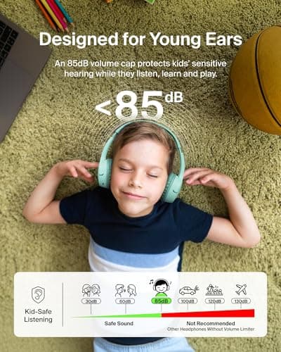 Belkin SoundForm Mini Kids Wireless Headphones with Built-In Microphone, 30H of Playback Time, & Fun Stickers - Over-Ear Headsets for Online Learning, School, Travel, iPhone, iPad, Galaxy - Mint — view 2