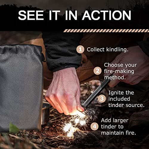 Amtier Fire Steel Flint Survival, Fire Starter Set for Outdoor Survival Camping, Magnesium Ferrocium Rod Firesteel with Scale Scraper & Burning Cotton, Outdoor Emergency Survival Tool for Travel — view 2