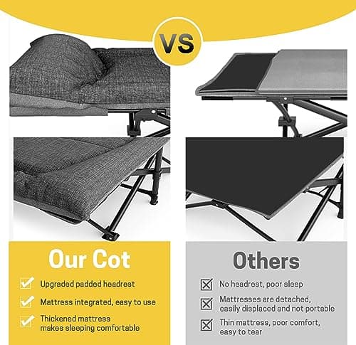 ATORPOK SHOP Camp Beds for Adults with Cushion and Pillow, Portable Travel Camping Cot for Sleeping, Lightweight Tent cot with Carry Bag Supports 450 lbs (Gray) — view 3