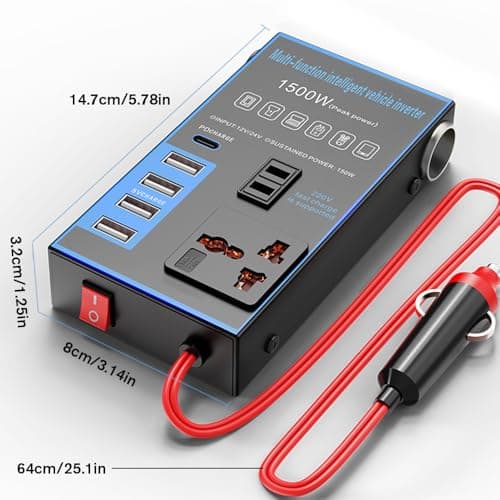 SKJJM 1500W Car Power Inverter, USB Charging Ports 12V/24V Universal Converter, Office Car Charger Inverter with USB C, Fast Charging Voltage Converter Compatible for Tablets Phones — view 2