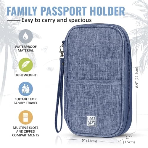 BOACAY Family Passport Holder, RFID Travel Wallet for Women & Men, Document Organiser, Holiday Essentials & Waterproof Cover for Tickets, Money, Cards — view 3
