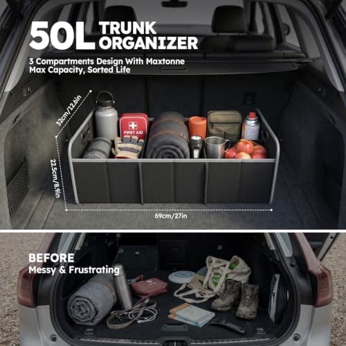 Maxtonne 50L Car Boot Organiser, 3-Comp with Securing Straps & Handles — view 2